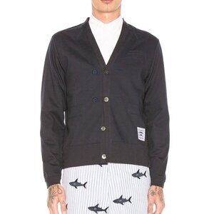 THOM BROWNE Mens Navy Cotton Trompe L'Oeil Sport Knit Jersey Jacket Cardigan 0